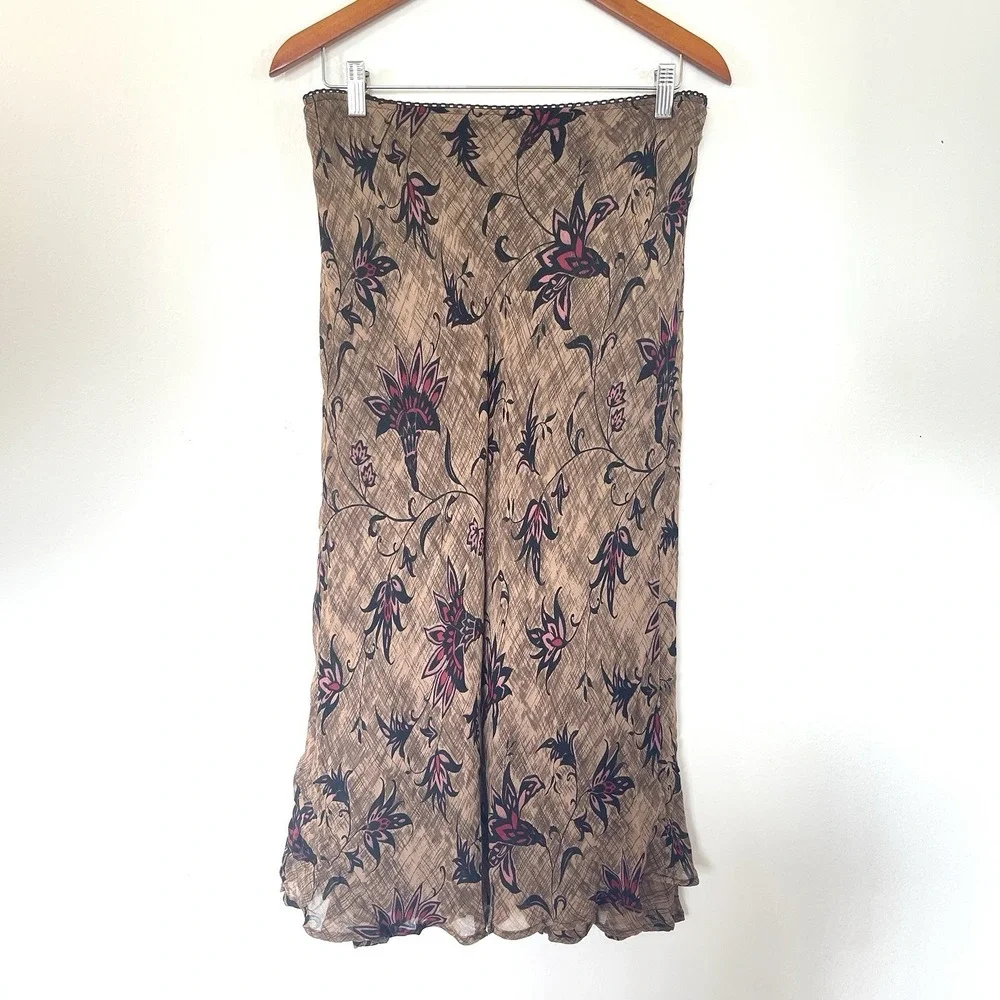 VTG Style & Co Womens Fairy Grunge Floral Maxi Skirt‎ Size 4 Petite Brown Bias